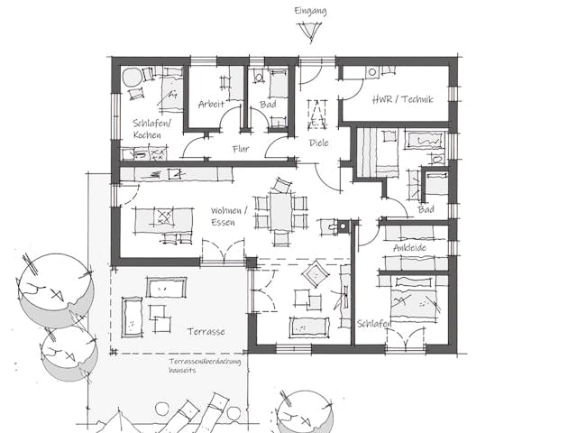 Fertighaus MH Plech von Wolf System, Bungalow Grundriss 1