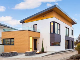 Fertighaus Musterhaus Poing von Wolf System, Pultdachhaus Außenansicht 2