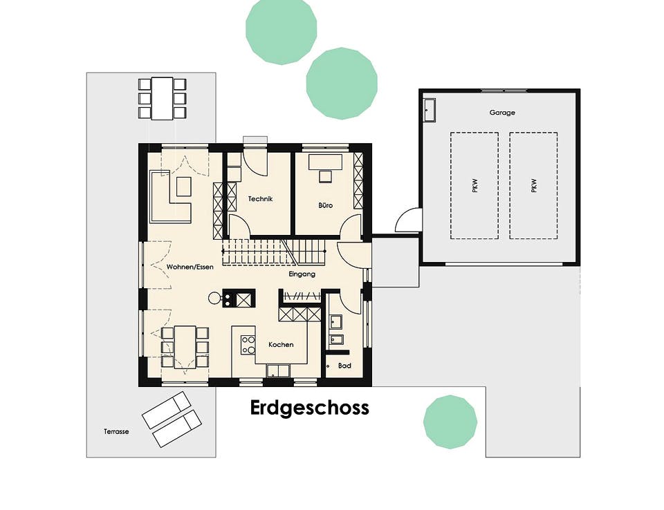 Fertighaus Haus Bültmann von Wiese und Heckmann, Stadtvilla Grundriss 1