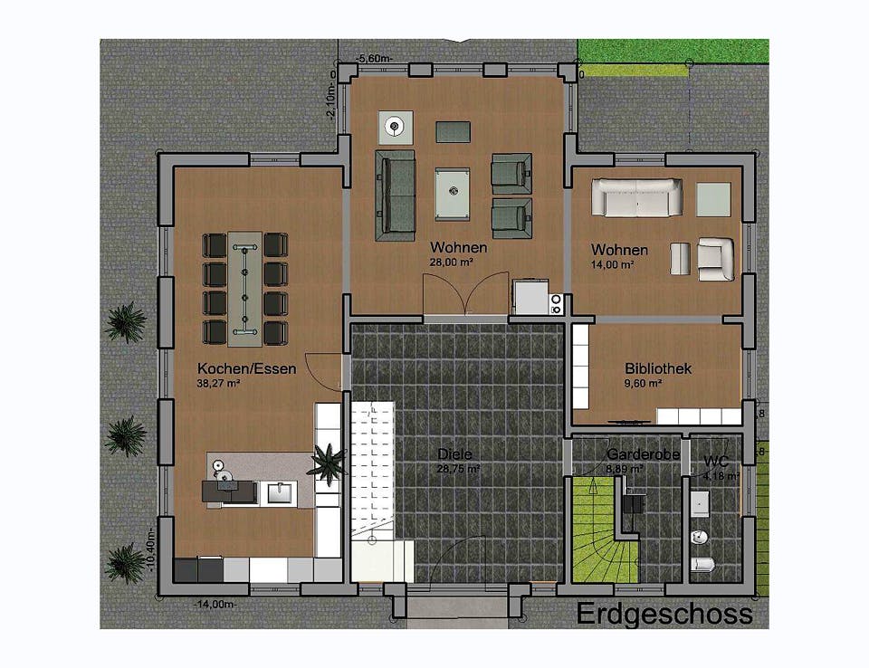 Fertighaus Haus Hillebrand von Wiese und Heckmann, Stadtvilla Grundriss 1