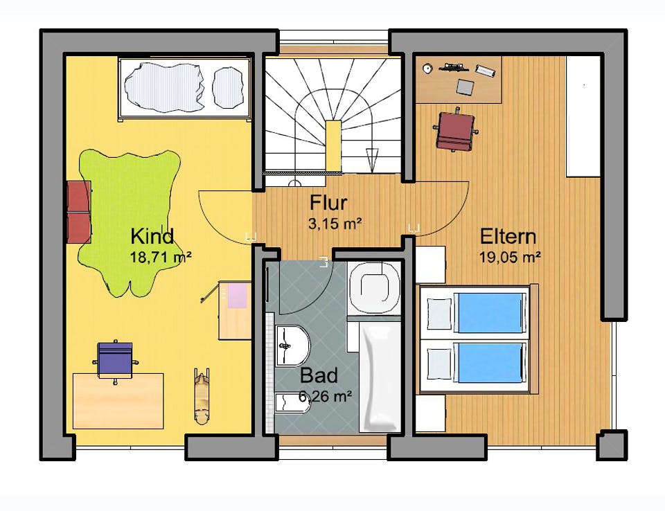 Fertighaus Haus Oberosterer von Wiese und Heckmann, Pultdachhaus Grundriss 1