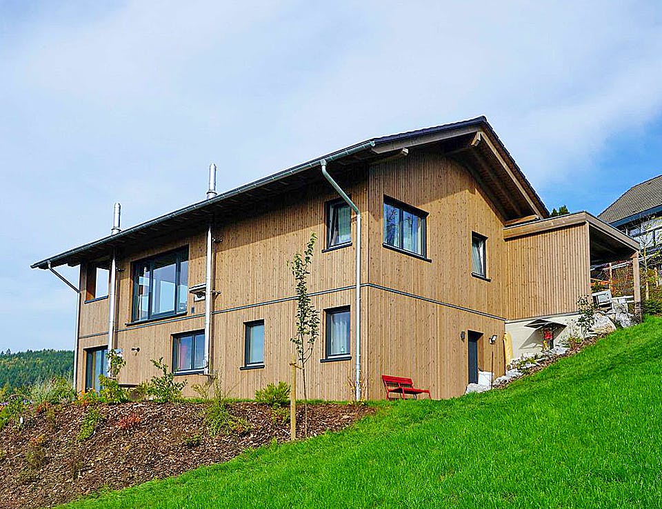 Fertighaus Haus Sprakel von Wiese und Heckmann, Satteldach-Klassiker Außenansicht 1