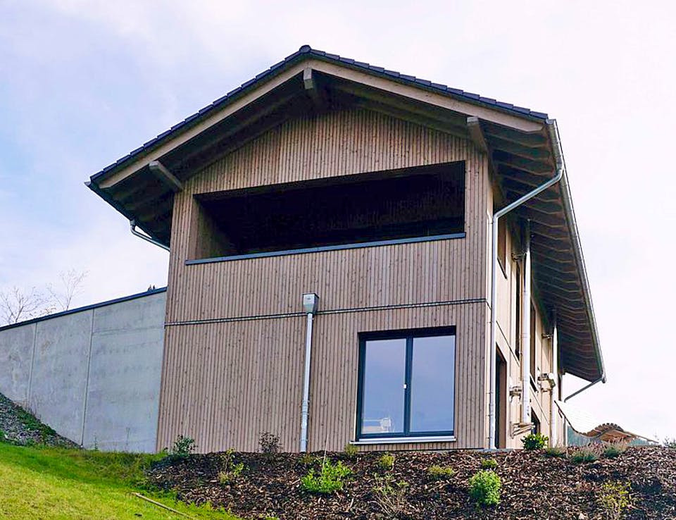 Fertighaus Haus Sprakel von Wiese und Heckmann, Satteldach-Klassiker Außenansicht 2