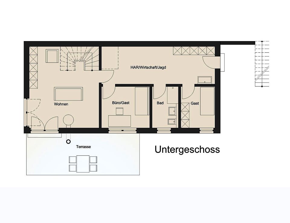Fertighaus Haus Sprakel von Wiese und Heckmann, Satteldach-Klassiker Grundriss 1