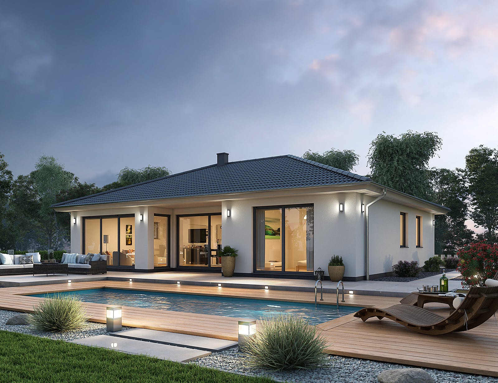 Massivhaus Bungalow BGL 120 von Ytong Bausatzhaus Bausatzhaus ab 172000€, Bungalow Außenansicht 2