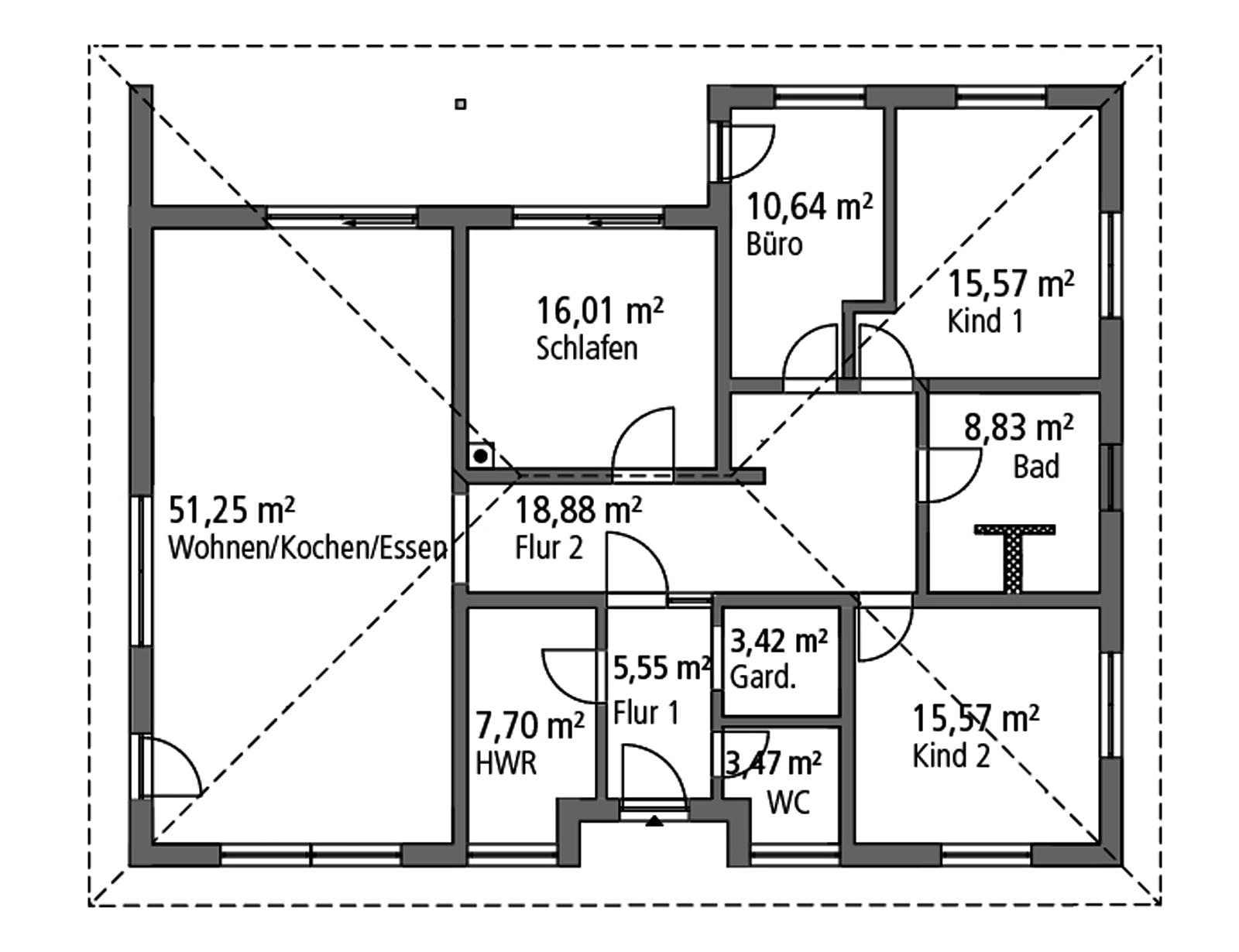 Massivhaus Bungalow BGL 154 von Ytong Bausatzhaus, Bungalow Grundriss 1