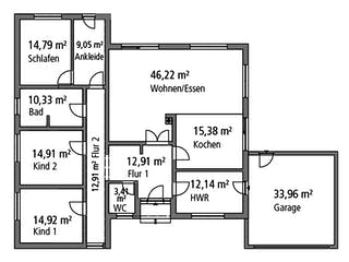 Massivhaus Bungalow BGL 168 von Ytong Bausatzhaus, Bungalow Grundriss 1