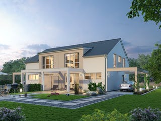 Massivhaus Doppelhaus DHH 119 von Ytong Bausatzhaus, Satteldach-Klassiker Außenansicht 1