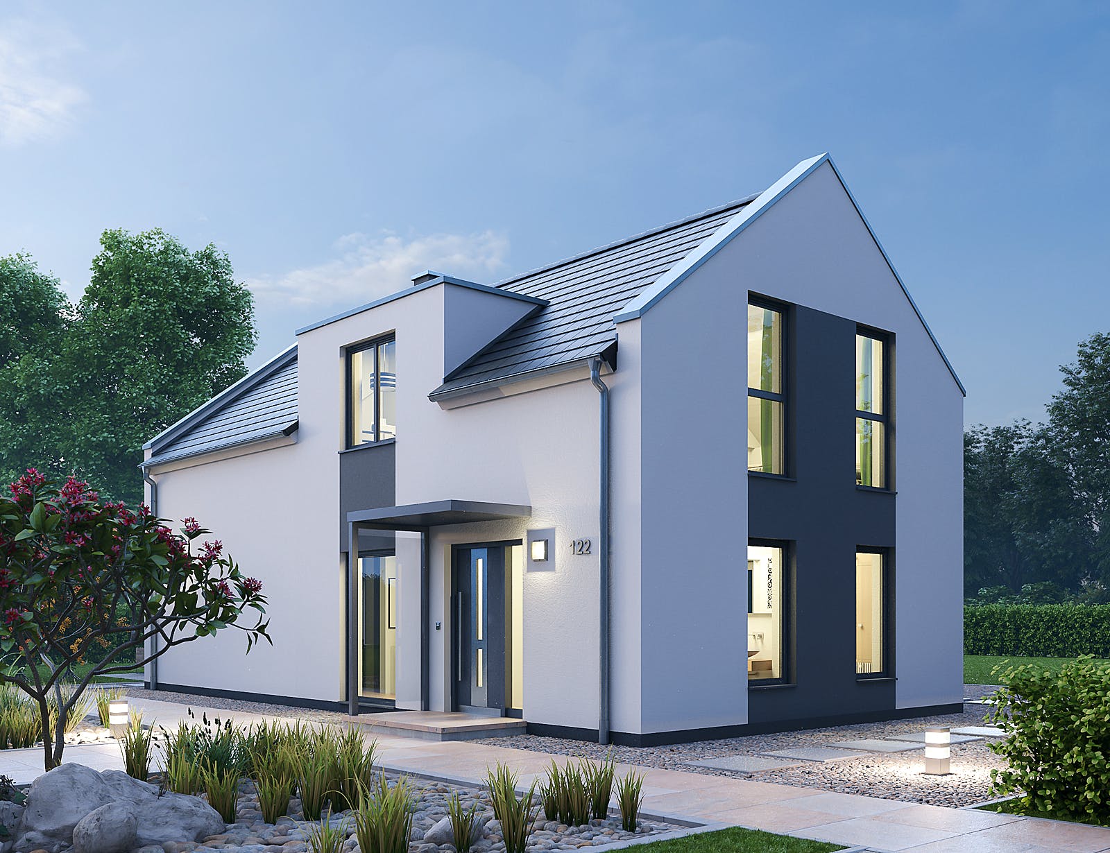Massivhaus Einfamilienhaus EFH 122 von Ytong Bausatzhaus, Satteldach-Klassiker Außenansicht 1