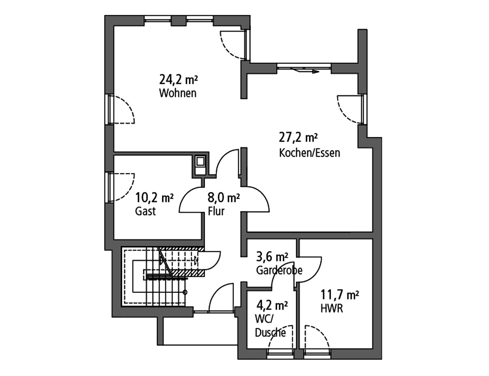 Massivhaus Einfamilienhaus EFH 173 von Ytong Bausatzhaus, Satteldach-Klassiker Grundriss 1