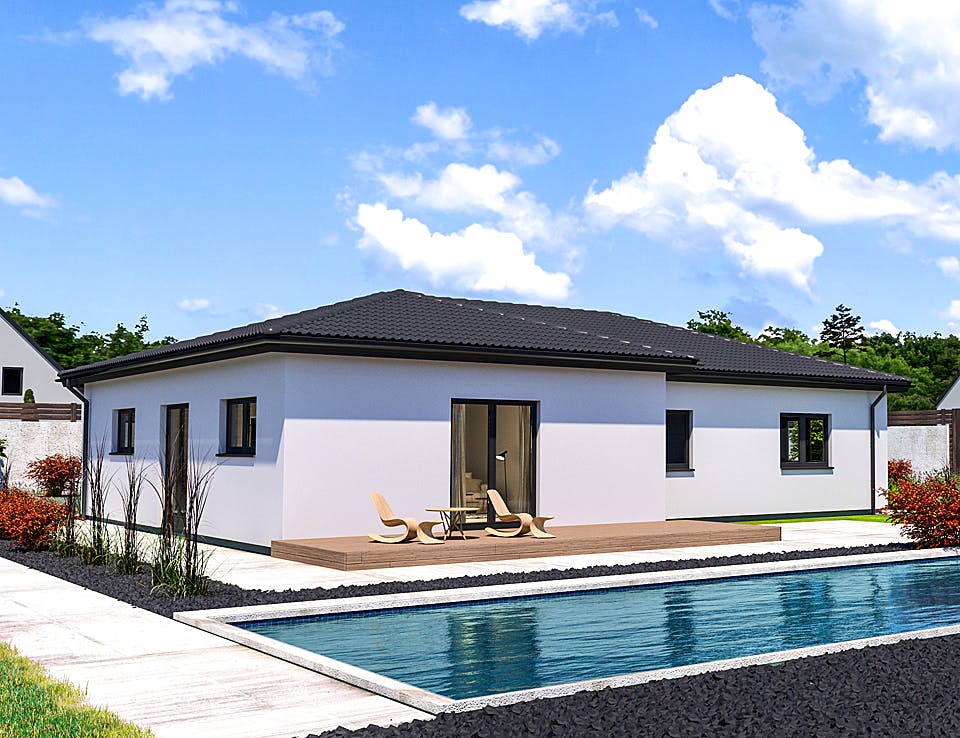 Fertighaus Konzepthaus Weihermühle von Ziegler Haus Schlüsselfertig ab 340000€, Bungalow Außenansicht 2
